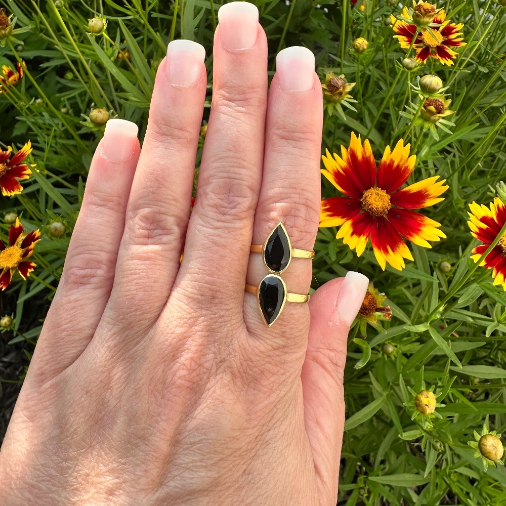 New! Double Pear Shaped Black Onyx Ring